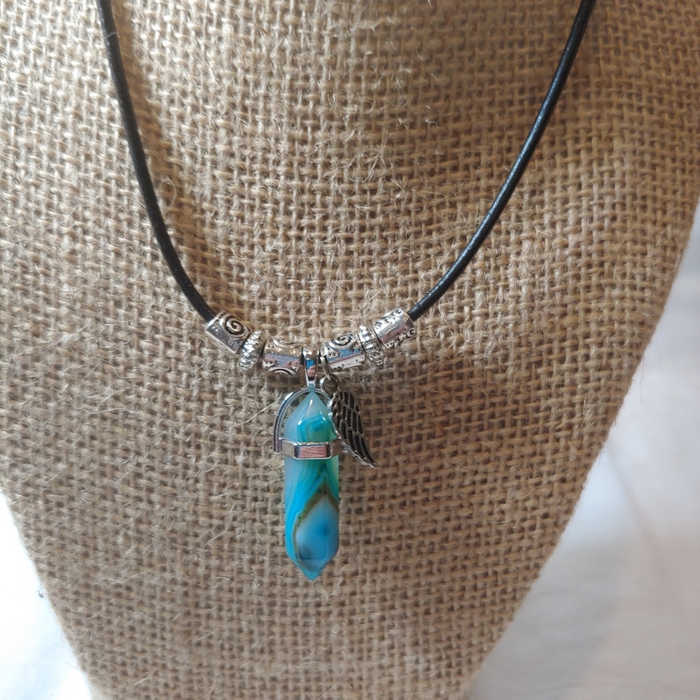 Blue Agate Hexagon Necklace